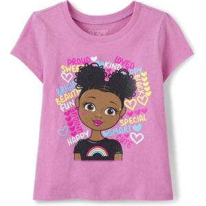imageThe Childrens Place Baby and Toddler Girls Assorted Everyday Short Sleeve Graphic TShirts MultipackPink Girl TalkDreams White 2pack
