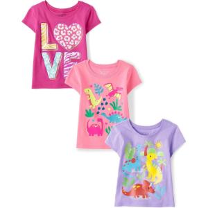 imageThe Childrens Place Baby and Toddler Girls Assorted Everyday Short Sleeve Graphic TShirts MultipackPurple DinosPink DinosLove 3pack