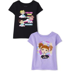 imageThe Childrens Place Baby and Toddler Girls Assorted Everyday Short Sleeve Graphic TShirts MultipackPurple Girl TalkDreams Black 2pack