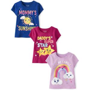 imageThe Childrens Place Baby and Toddler Girls Assorted Everyday Short Sleeve Graphic TShirts MultipackRainbowSunStar 3pack