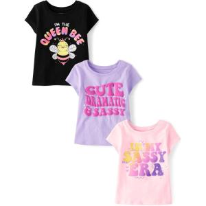 imageThe Childrens Place Baby and Toddler Girls Assorted Everyday Short Sleeve Graphic TShirts MultipackSassy Era 3pack