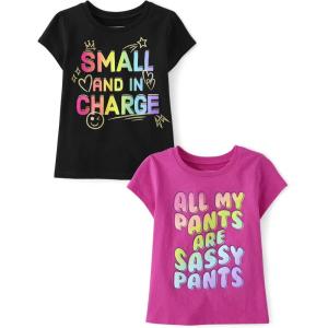 imageThe Childrens Place Baby and Toddler Girls Assorted Everyday Short Sleeve Graphic TShirts MultipackSassy Pantsin Charge 2pack