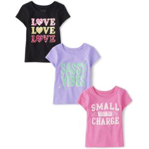 imageThe Childrens Place Baby and Toddler Girls Assorted Everyday Short Sleeve Graphic TShirts MultipackSassy VibesLove LoveSmall in Charge 3pack