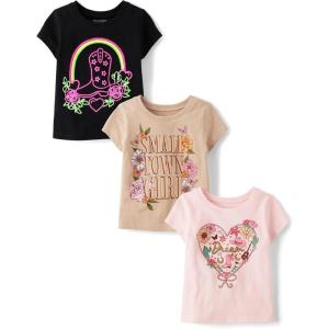 imageThe Childrens Place Baby and Toddler Girls Assorted Everyday Short Sleeve Graphic TShirts MultipackSmall TownWestern BootHeart 3pack