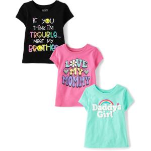 imageThe Childrens Place Baby and Toddler Girls Family Short Sleeve Graphic TShirts MultipackMomDaddys GirlBrother 3pack