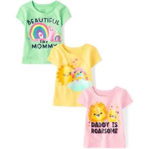 imageThe Childrens Place Baby and Toddler Girls Family Short Sleeve Graphic TShirts MultipackRainbowDaddy RoarMommy Snail 3pack