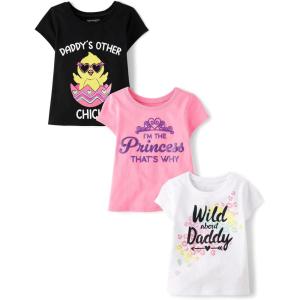 imageThe Childrens Place Baby and Toddler Girls Family Short Sleeve Graphic TShirts MultipackWildDad ChickPrincess 3pack