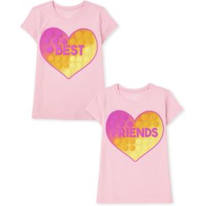 imageThe Childrens Place Girls Assorted Everyday Short Sleeve Graphic TShirts MultipackBest Friends 2pack