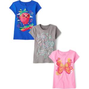 imageThe Childrens Place Girls Assorted Everyday Short Sleeve Graphic TShirts MultipackButterflyStrawberryControls 3pack