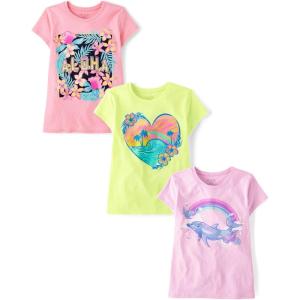imageThe Childrens Place Girls Assorted Everyday Short Sleeve Graphic TShirts MultipackDolphinHeartAloha 3pack