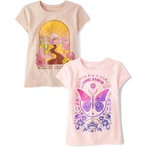 imageThe Childrens Place Girls Assorted Everyday Short Sleeve Graphic TShirts MultipackDreamerDesert Dreams 2pack