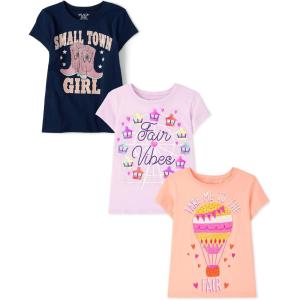imageThe Childrens Place Girls Assorted Everyday Short Sleeve Graphic TShirts MultipackFair VibesSmall TownFair 3pack