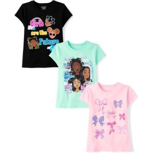 imageThe Childrens Place Girls Assorted Everyday Short Sleeve Graphic TShirts MultipackFutureProudBows 3pack