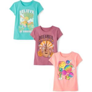 imageThe Childrens Place Girls Assorted Everyday Short Sleeve Graphic TShirts MultipackHappyGuitarSun Months 3pack