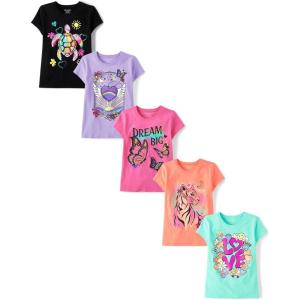 imageThe Childrens Place Girls Assorted Everyday Short Sleeve Graphic TShirts MultipackLove Trends 5pack