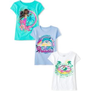 imageThe Childrens Place Girls Assorted Everyday Short Sleeve Graphic TShirts MultipackMermaidCat DonutDolphin 3pack