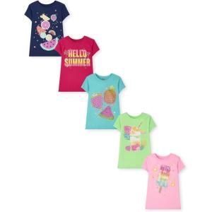 imageThe Childrens Place Girls Assorted Everyday Short Sleeve Graphic TShirts MultipackSummer Foods 5pack
