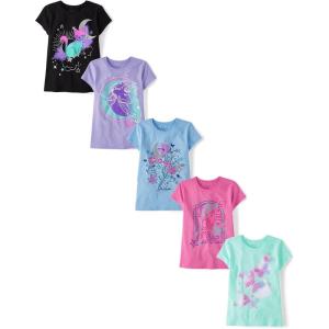 imageThe Childrens Place Girls Assorted Everyday Short Sleeve Graphic TShirts MultipackTrends 5pack