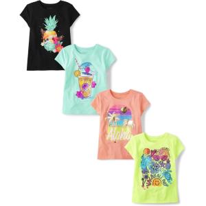imageThe Childrens Place Girls Assorted Everyday Short Sleeve Graphic TShirts MultipackTropical Vacay Vibes 4pack