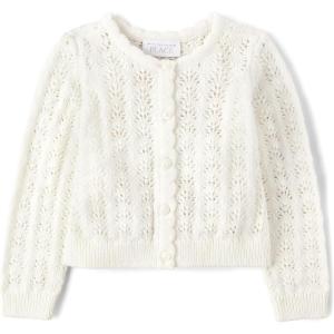 imageThe Childrens Place Baby Girls and Toddler Long Sleeve Knit Button Front CardiganWhite Pointelle