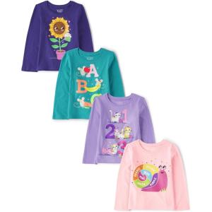 imageThe Childrens Place Baby Girls and Toddler School Days Long Sleeve Graphic TShirts MultipackAbcColor WheelFlower123 3pack