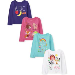 imageThe Childrens Place Baby Girls and Toddler School Days Long Sleeve Graphic TShirts MultipackFun Education 4pack