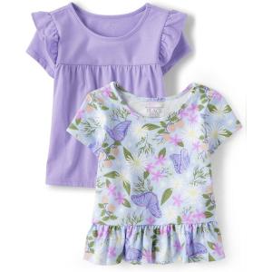 imageThe Childrens Place Baby Girls and Toddler Short Sleeve Flutter Knit ShirtsButterfly Garden 2pack