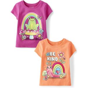 imageThe Childrens Place Baby Toddler Girls 2Pack Short Sleeve Graphic TShirtBe Kind SnailFrog Mushroom 2pack