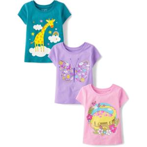 imageThe Childrens Place Baby and Toddler Girls Animal Short Sleeve Graphic TShirts MultipackAnimals 3pack