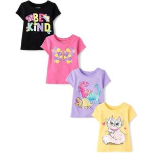 imageThe Childrens Place Baby and Toddler Girls Animal Short Sleeve Graphic TShirts MultipackBe Kind Animals 4pack