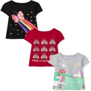 imageThe Childrens Place Baby and Toddler Girls Animal Short Sleeve Graphic TShirts MultipackButterflyLadybugsUnicorns 3pack