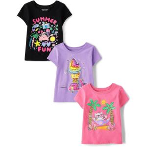 imageThe Childrens Place Baby and Toddler Girls Animal Short Sleeve Graphic TShirts MultipackCat HammockSummer FunIce Cream 3pack
