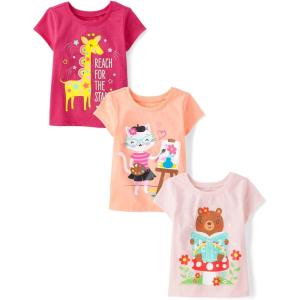 imageThe Childrens Place Baby and Toddler Girls Animal Short Sleeve Graphic TShirts MultipackCatGiraffeBear 3pack