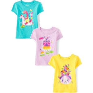 imageThe Childrens Place Baby and Toddler Girls Animal Short Sleeve Graphic TShirts MultipackDinoLadybugCat 3pack