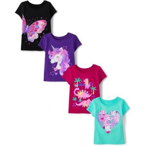 imageThe Childrens Place Baby and Toddler Girls Animal Short Sleeve Graphic TShirts MultipackDinoUnicornAnimalButterfly 4pack