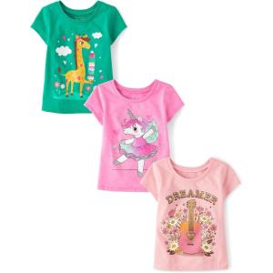 imageThe Childrens Place Baby and Toddler Girls Animal Short Sleeve Graphic TShirts MultipackGiraffeUnicornGuitar 3pack