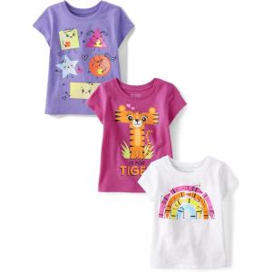 imageThe Childrens Place Baby and Toddler Girls Animal Short Sleeve Graphic TShirts MultipackTigerIguanaShark 3pack