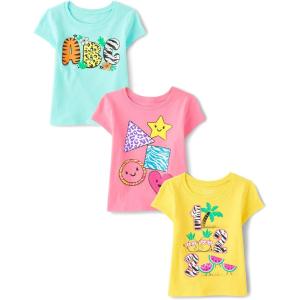 imageThe Childrens Place Baby and Toddler Girls School Days Short Sleeve Graphic TShirts MultipackAbcShapes123 3pack