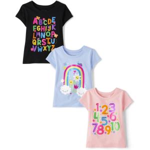imageThe Childrens Place Baby and Toddler Girls School Days Short Sleeve Graphic TShirts MultipackAlaphabetNumbersRainbow 3pack