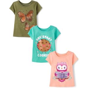 imageThe Childrens Place Baby and Toddler Girls School Days Short Sleeve Graphic TShirts MultipackButtefliesCookieOwl 3pack