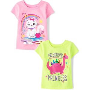imageThe Childrens Place Baby and Toddler Girls School Days Short Sleeve Graphic TShirts MultipackPreschool PrincessCat Rainbow 2pack
