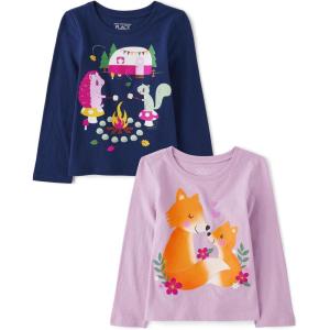 imageThe Childrens Place babygirls And Toddler Assorted Everyday Long Sleeve Graphic TshirtsmultipacksFoxCamping 2pack