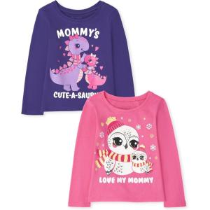 imageThe Childrens Place babygirls And Toddler Assorted Everyday Long Sleeve Graphic TshirtsmultipacksMommy SaurusLove My Mommy 2pack