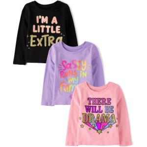 imageThe Childrens Place babygirls And Toddler Assorted Everyday Long Sleeve Graphic TshirtsmultipacksSassy 3pack
