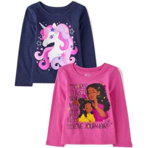 imageThe Childrens Place babygirls And Toddler Assorted Everyday Long Sleeve Graphic TshirtsmultipacksUnicornGirls Hair 2pack