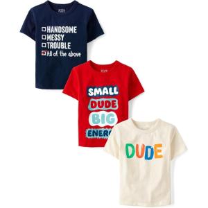 imageThe Childrens Place Baby Boys and Toddler Assorted Everday Short Sleeve Graphic TShirtsmultipacksHandsomeBruhSmall Dude 3pack
