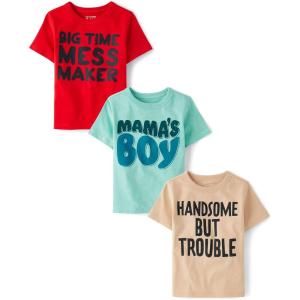imageThe Childrens Place Baby Boys and Toddler Assorted Everday Short Sleeve Graphic TShirtsmultipacksHandsomeMess MakerMamas Boy 3pack