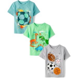 imageThe Childrens Place Baby Boys and Toddler Assorted Everday Short Sleeve Graphic TShirtsmultipacksMultisportsSoccerDino Volcano 3pack