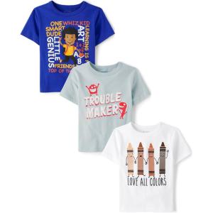 imageThe Childrens Place Baby Boys and Toddler Assorted Everday Short Sleeve Graphic TShirtsmultipacksTroublemakerLove AllGenius 3pack
