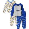 imageThe Childrens Place Baby Boys and Toddler Long Sleeve Top and Pants Snug Fit 100 Cotton 4 Piece Pajama SetDrawn Trucks